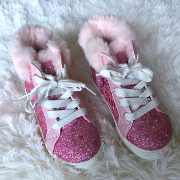 Juicy couture pink sparkle faux fur high tops Toddler size 8 - Picture 1 of 6